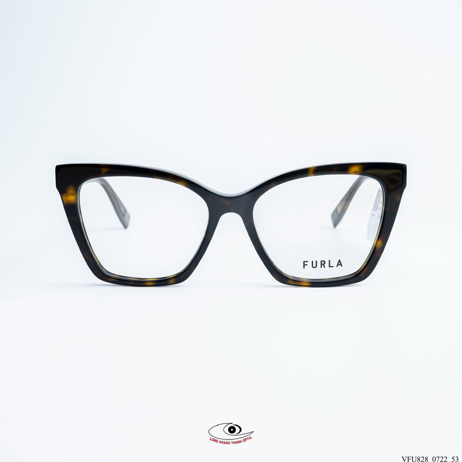 Gọng kính Furla VFU828 dáng mắt mèo nâu đồi mồi acetate cao cấp, thiết kế thời thượng tôn vinh vẻ đẹp nữ tính và sang trọng.