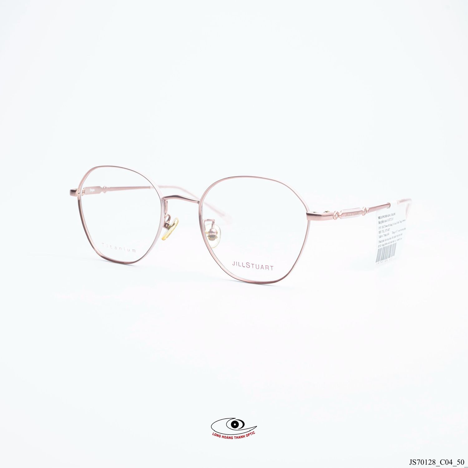 Gọng kính kim loại JILL STUART dáng tròn màu hồng titan, thiết kế nhẹ và tinh tế