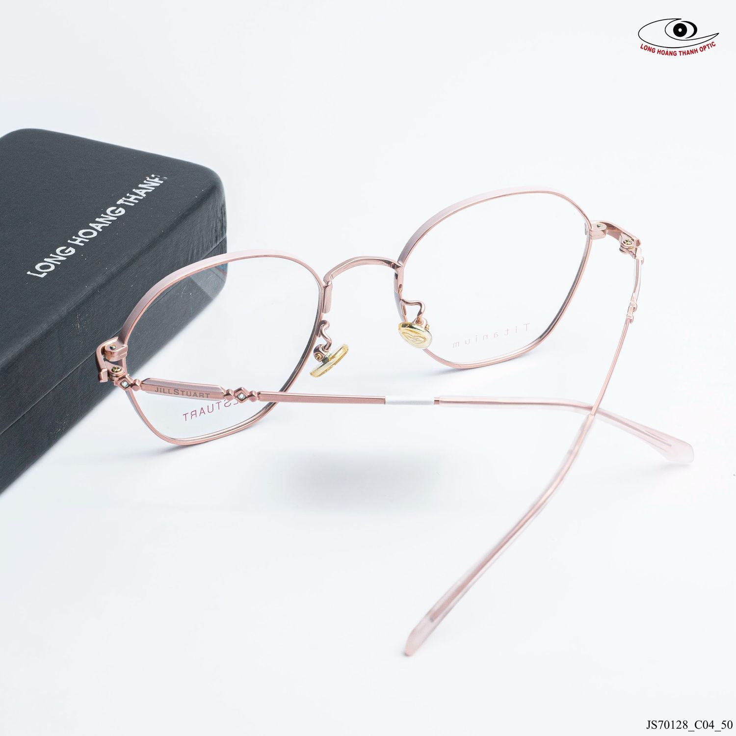 Gọng kính JILL STUART dáng tròn bằng titanium màu hồng rose, phong cách nữ tính thanh lịch