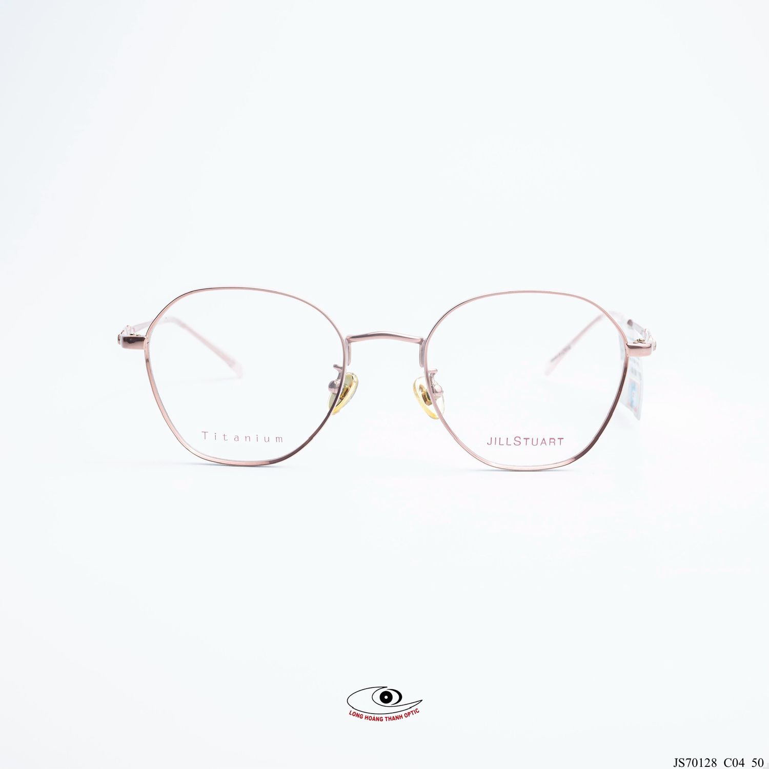 Gọng kính JILL STUART dáng tròn bằng titanium màu hồng rose, thiết kế thanh lịch nữ tính
