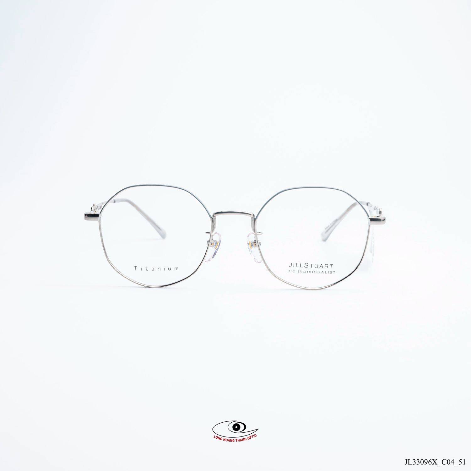 Gọng kính JILL STUART dáng tròn bằng titanium màu bạc, thiết kế tối giản tinh tế