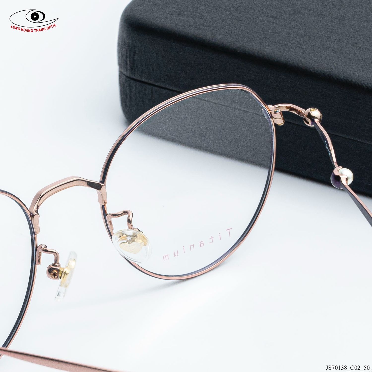 Gọng kính kim loại JILL STUART dáng tròn màu hồng phối càng tím nhạt tinh tế