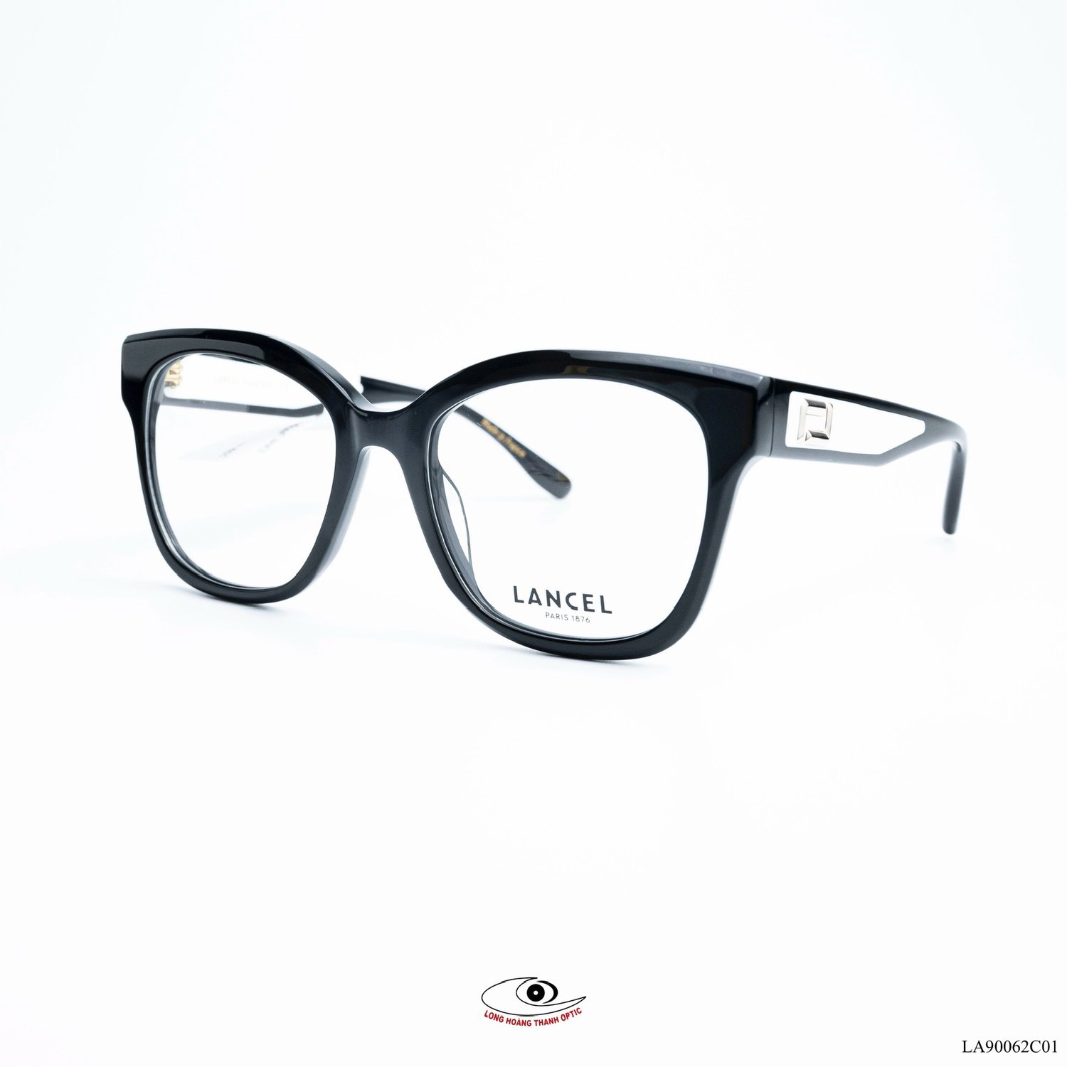 Gọng kính nữ Lancel, màu đen sang trọng, kiểu dáng hiện đại, phù hợp cho cô nàng công sở năng động.