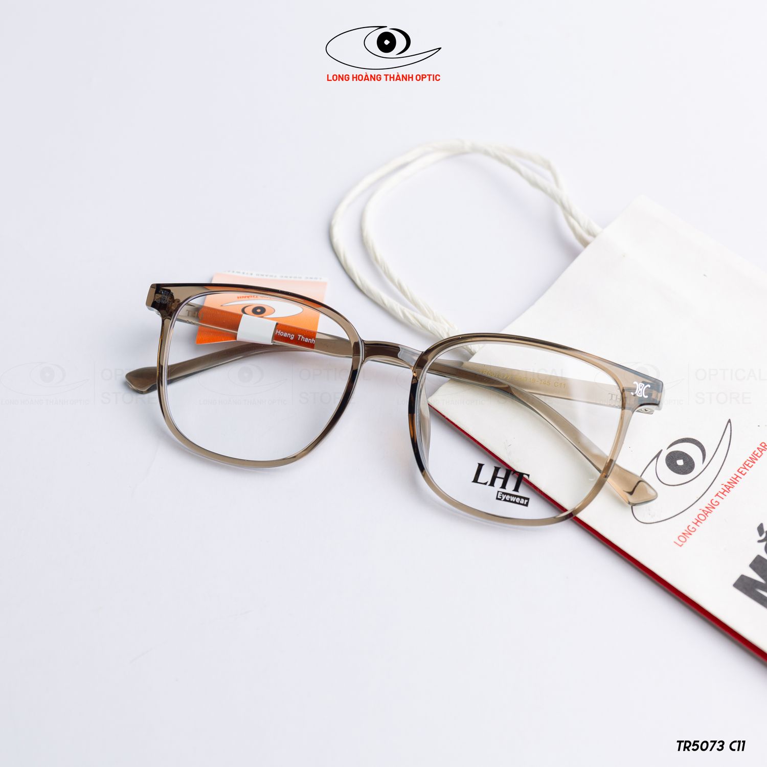 Gọng kinh cận LHT Eyecare màu trà trong suốt vuông bầu